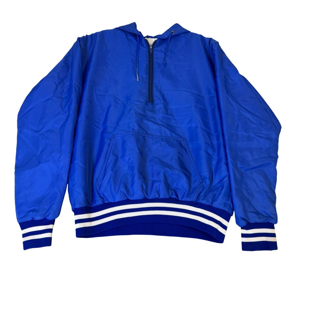 Vintage Rennoc Blue Hooded Windbreaker Quarter Zip Quilted Lined Jacket Small